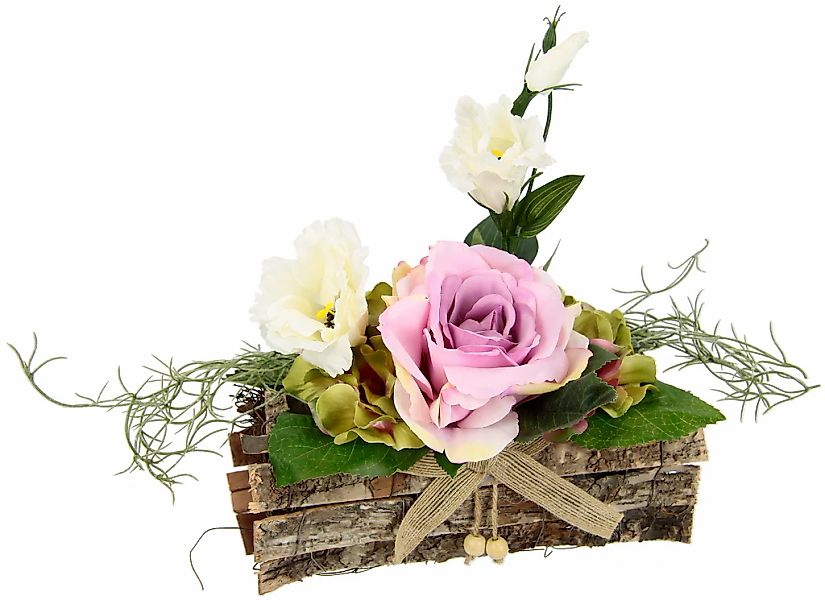 Kunstpflanze Gesteck Rose in Schale Rose, günstig online kaufen