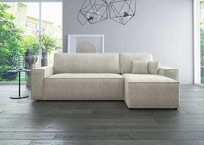 Luxusbetten24 Ecksofa Lazy, 244 cm breit, Cordstoff mit Schlaffunktion und günstig online kaufen