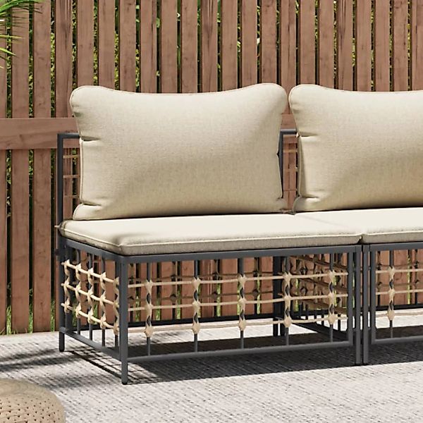 Vidaxl Garten-mittelsofa Mit Beige Kissen Poly Rattan günstig online kaufen