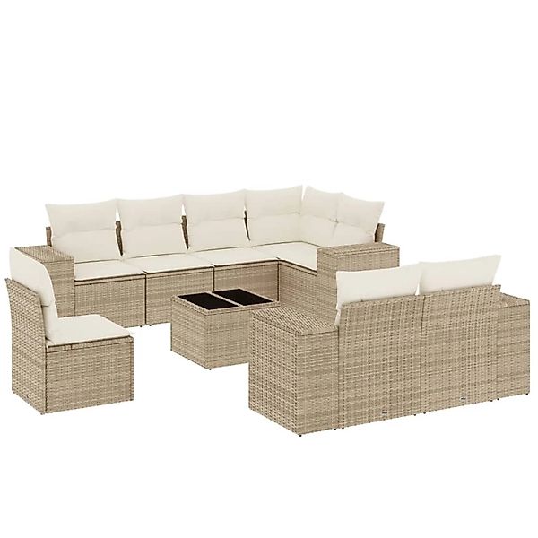 vidaXL 9-Tlg Garten-Sofagarnitur mit Kissen Beige Poly Rattan 3222847 günstig online kaufen