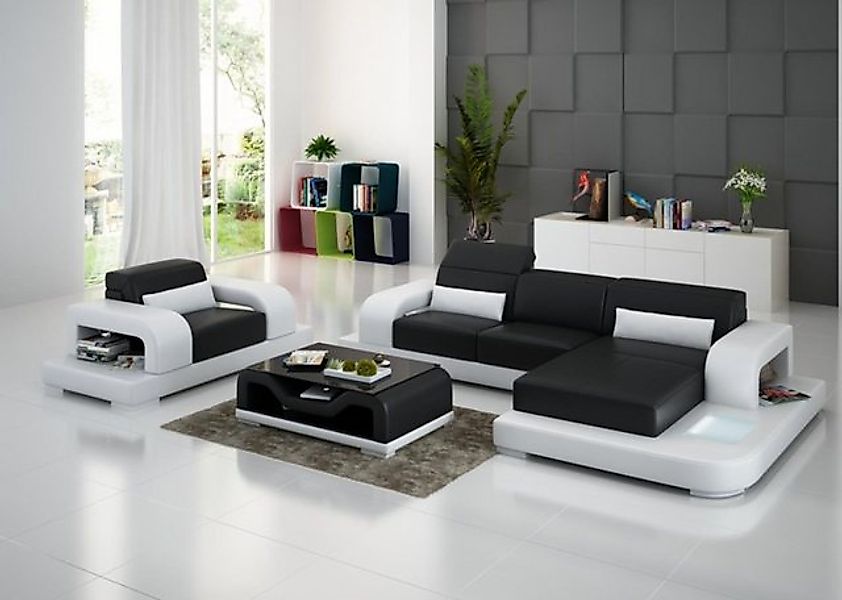 JVmoebel Ecksofa Ledersofa Sofa Couch Wohnlandschaft Eck Garnitur + Sessel günstig online kaufen