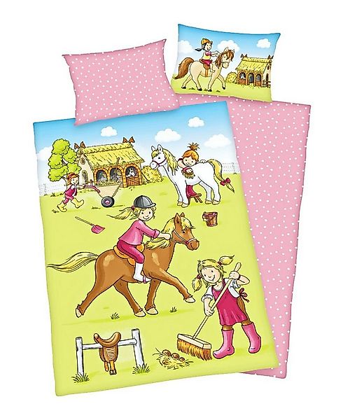 Herding Babybettwäsche 100x135cm Ponyhof Pferdestall Rosa Punkte, Renforcé, günstig online kaufen