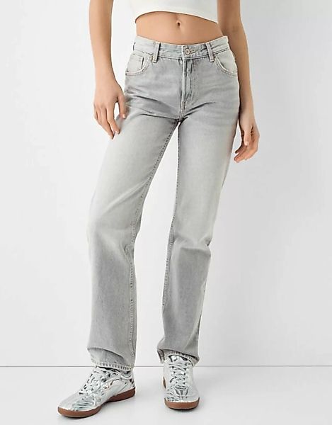 Bershka Straight Fit Jeans Damen 34 Grau günstig online kaufen