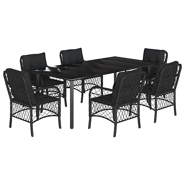 vidaXL 7-Tlg Garten-Essgruppe mit Kissen Schwarz Poly Rattan 3212108 günstig online kaufen