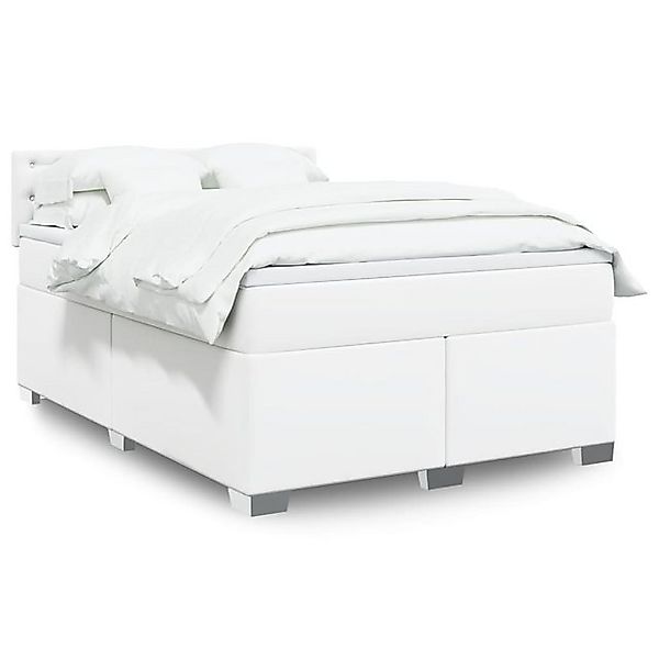 vidaXL Boxspringbett, Boxspringbett mit Matratze Weiß 140x190 cm Kunstleder günstig online kaufen