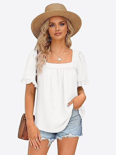 Imily Bela T-Shirt Damen Sommer Kurzarm Quadratausschnitt Puffärmeln Rüsche günstig online kaufen
