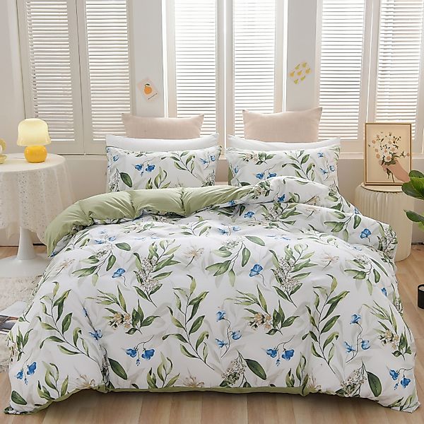 ibettertec Bettwäsche Bettwäsche 135x200cm,200x200cm,Blätter Blumen Pflanze günstig online kaufen