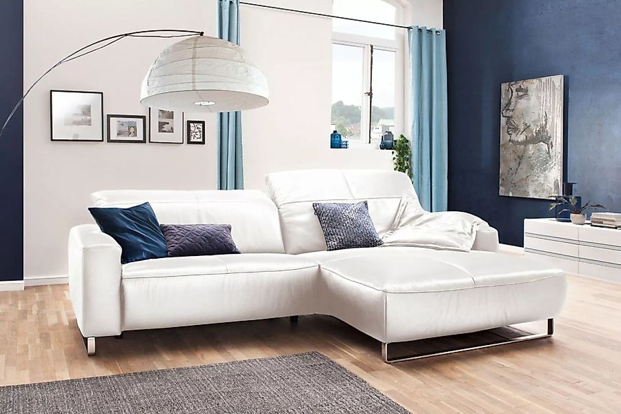 KAWOLA Sofa YORK Leder Recamiere bianco günstig online kaufen