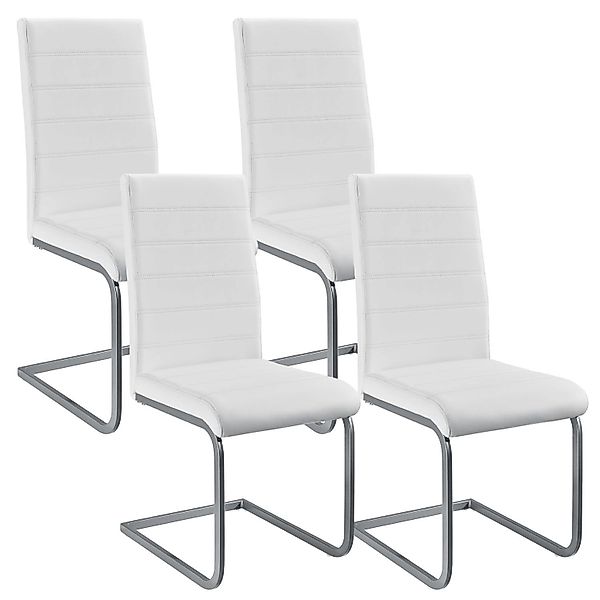 Juskys Freischwinger Stuhl Vegas 4er Set aus Kunstleder Weiß günstig online kaufen