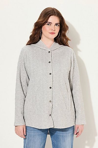 Ulla Popken Sweatjacke Hoodie-Jacke Zopfmuster Druckknöpfe hinten länger günstig online kaufen