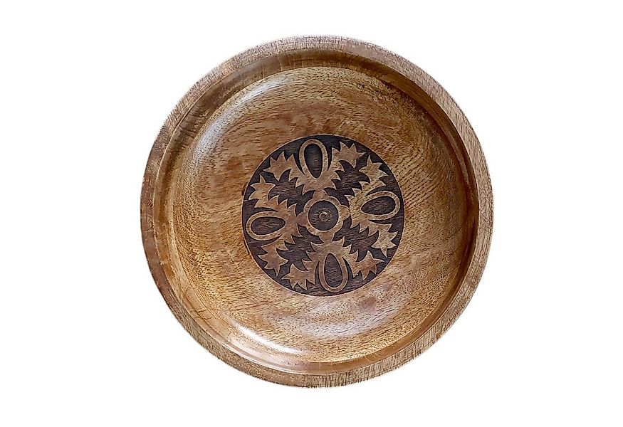 Macosa Home Dekoschale Holz 30 cm mit Schnitzereien Braun modern (Deko, Hol günstig online kaufen