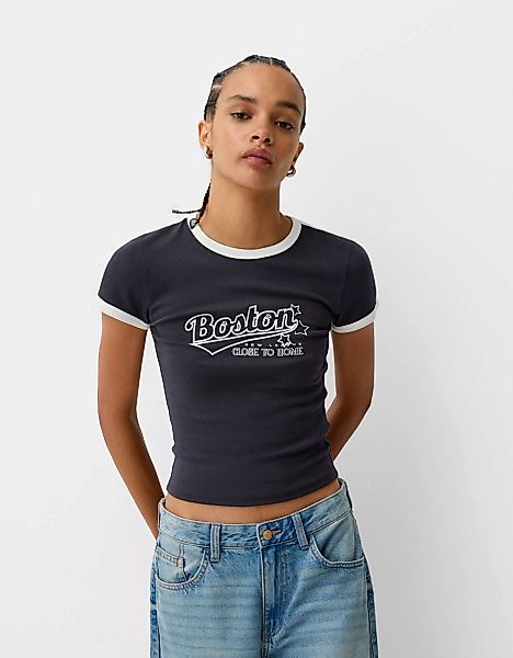 Bershka T-Shirt Mit Print Damen Xs Marinenblau günstig online kaufen