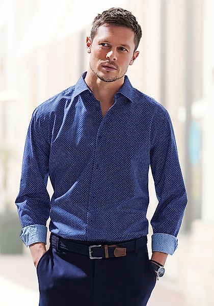 H.I.S Langarmhemd "Regular fit", mit Haifischkragen und allover Print aus r günstig online kaufen