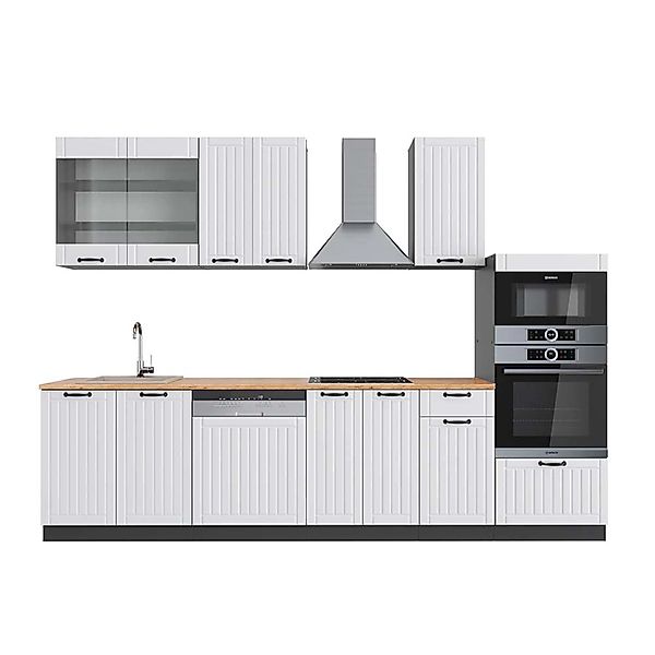 Vicco Fame-Line Küchenzeile Weiß Landhaus/Anthrazit 300 cm mit HochschrankA günstig online kaufen