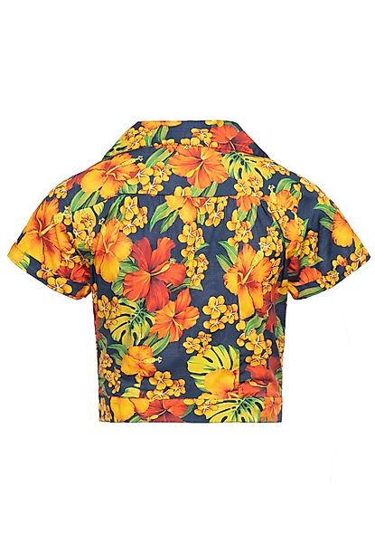 QueenKerosin Kurzarmbluse Hibiskus mit tropischem Allover-Print günstig online kaufen