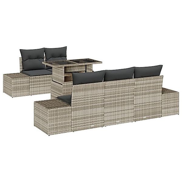 vidaXL Loungesofa 6-tlg. Garten-Sofagarnitur mit Kissen Hellgrau Poly Ratta günstig online kaufen
