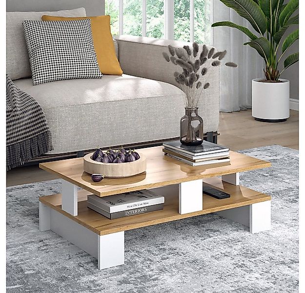 Vicco Couchtisch Belina, Goldkraft Eiche/Weiß, 80 x 50 cm mit zwei Ebenen ( günstig online kaufen