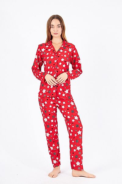 fashionshowcase Schlafanzug Damen Pyjama Set rot günstig online kaufen