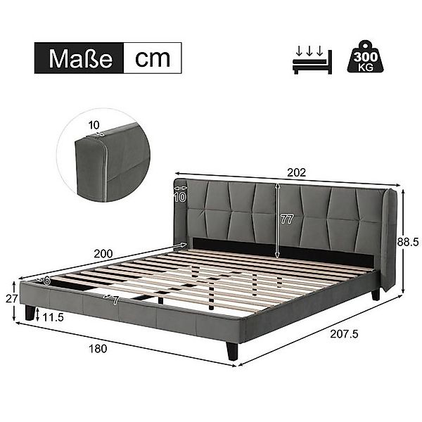 HAUSS SPOLE Polsterbett 180x200 mit Lattenrost und Kopfteil, für Erwachsene günstig online kaufen