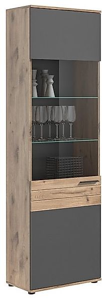 möbelando Vitrine Vitrine >Mason< in nox oak/basalt grau - 57x200x37cm (BxH günstig online kaufen