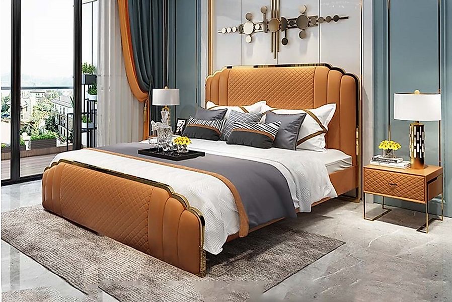 JVmoebel Bett Polster Doppel Hotel Betten Ehe Schlaf Zimmer 180x200cm Braun günstig online kaufen