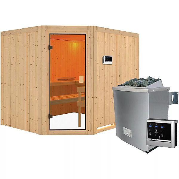 Karibu Sauna Horna inkl. 9 kW Ofen mit ext. Strg., Glastür Bronziert günstig online kaufen