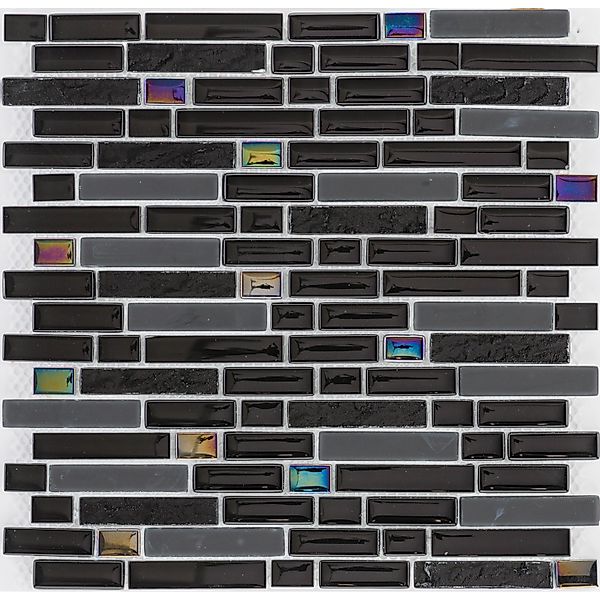 Mosaikmatte Black Rainbow Glas Schwarz 30,6 cm x 31,6 cm günstig online kaufen