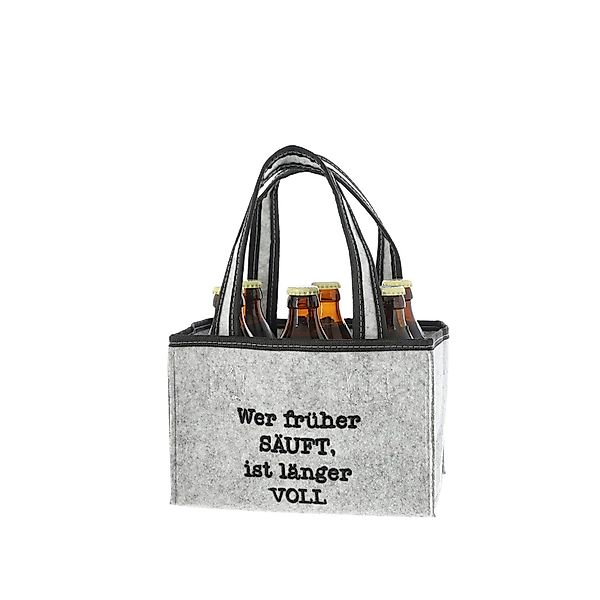 Flaschentasche mit lustigem Spruch "Wer früher säuft, ist länger voll" günstig online kaufen