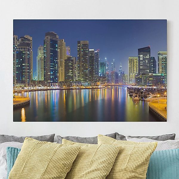 Leinwandbild Architektur & Skyline - Querformat Dubai Nacht Skyline günstig online kaufen