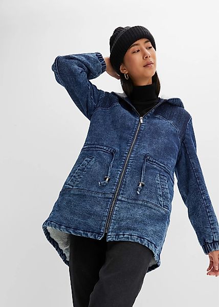 bonprix Parka mit Kapuze lässiger Jeans-Look, mit flauschigem Teddyfell-Fut günstig online kaufen