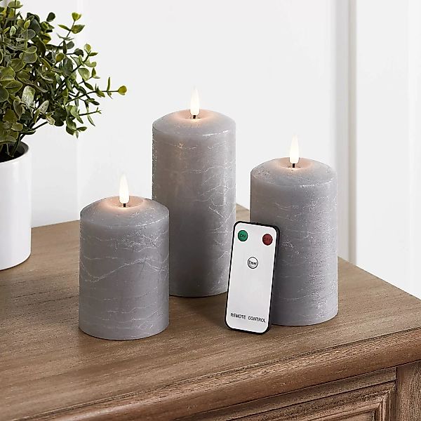TruGlow® LED Kerzen Trio grau mit Fernbedienung günstig online kaufen