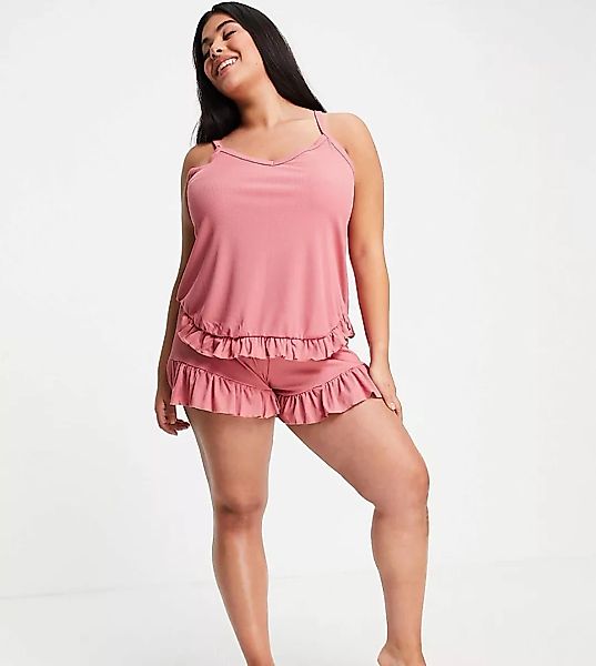 Yours – Gerippte Pyjama-Shorts in Rosa günstig online kaufen