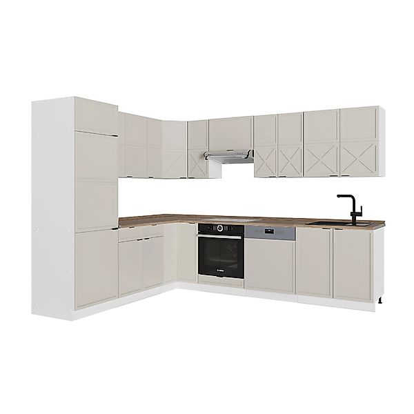 Vicco Fame-Line Eckküche GrauBeige/Weiß 227 x 287 cm AP Eiche ohne E-Geräte günstig online kaufen