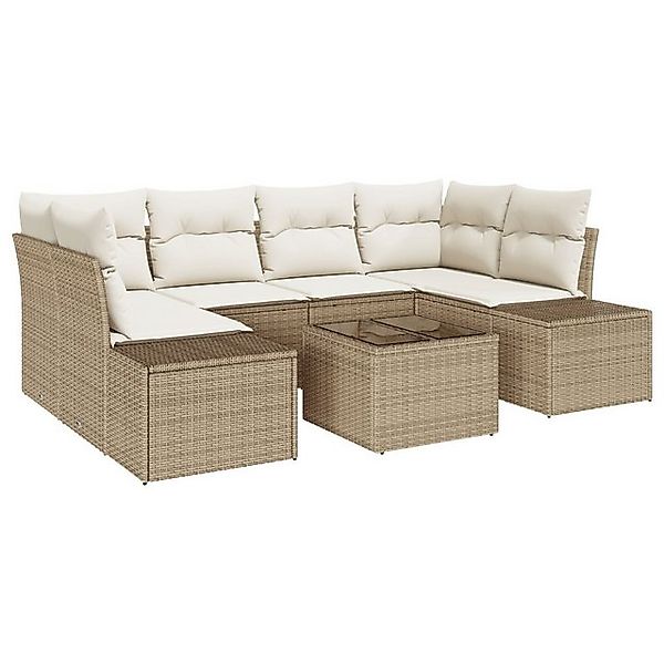 vidaXL Loungesofa 7-teiliges Garten Sofa Set mit Kissen Beige Poly Rattan, günstig online kaufen