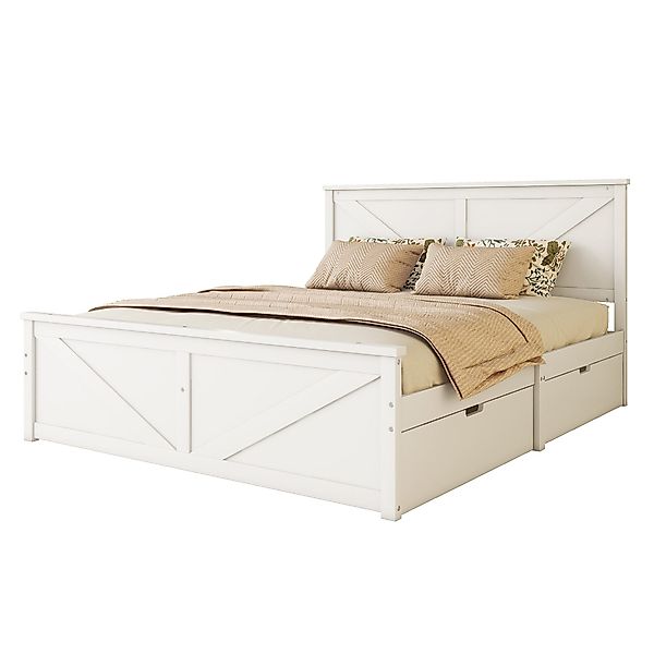 OKWISH Funktionsbett Holzbett Plattformbet Doppelbett Stauraumbett, günstig online kaufen