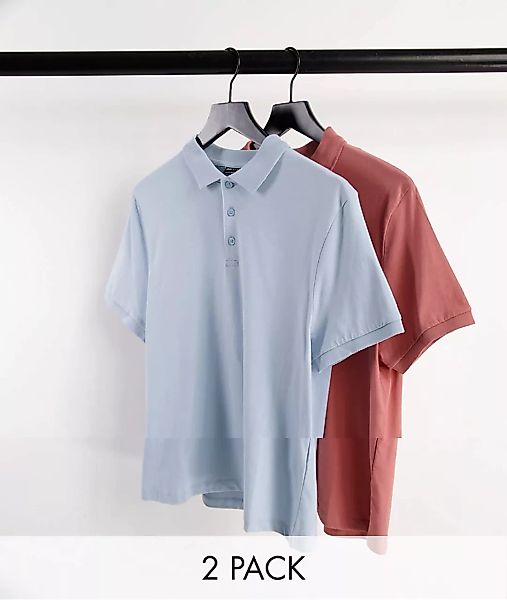 ASOS DESIGN – Jersey-Polohemden aus Bio-Baumwolle, 2er Pack-Mehrfarbig günstig online kaufen