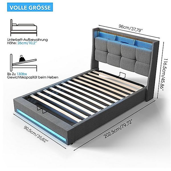 WILGOON Polsterbett Stauraumbett Doppelbett mit LED Licht Hydraulisch anheb günstig online kaufen