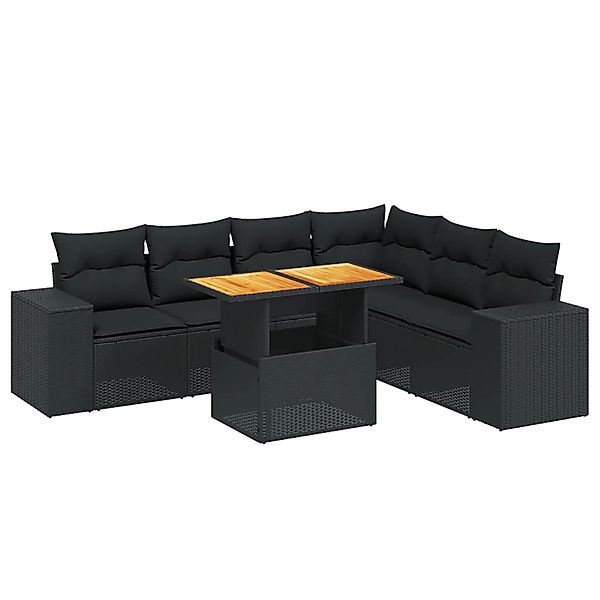vidaXL 7-Tlg Garten-Sofagarnitur mit Kissen Schwarz Poly Rattan 3272651 günstig online kaufen