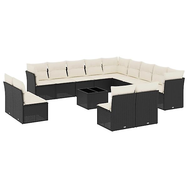 vidaXL 14-Tlg Garten-Sofagarnitur mit Kissen Schwarz Poly Rattan 3218496 günstig online kaufen