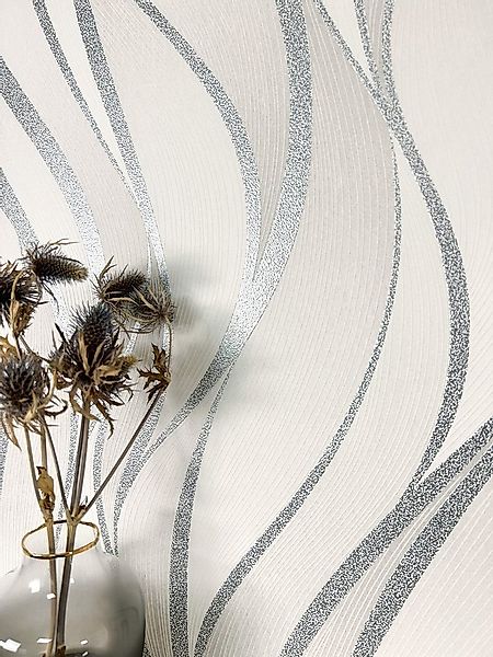 Newroom Vliestapete Faria Silver Tapete Streifentapete Wellen,Linien,Strukt günstig online kaufen