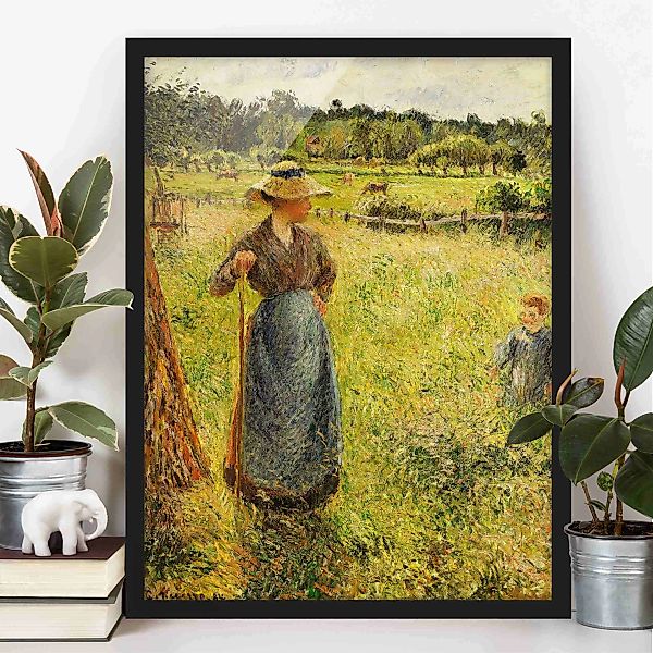 Bild mit Rahmen Kunstdruck - Hochformat Camille Pissarro - Die Heumacherin günstig online kaufen