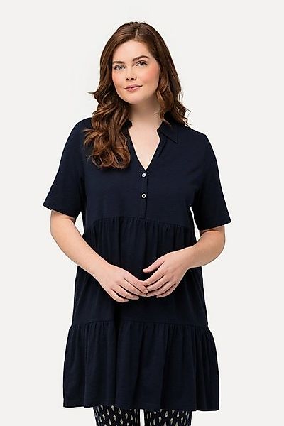 Ulla Popken Longshirt T-Shirt Volantsaum Polokragen Halbarm Biobaumwolle günstig online kaufen