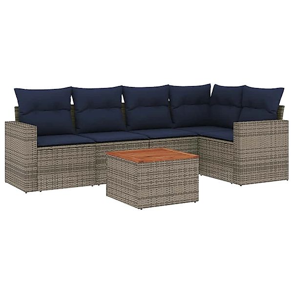 vidaXL 6-Tlg Garten-Sofagarnitur mit Kissen Grau Poly Rattan 3256446 günstig online kaufen