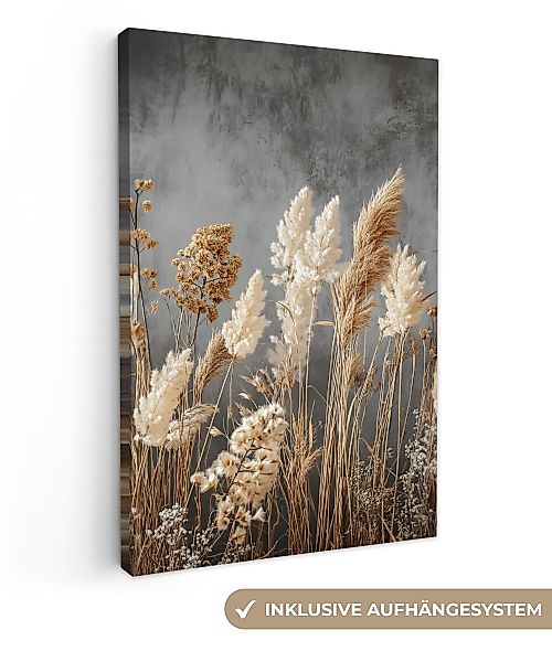 OneMillionCanvasses® Leinwandbild Getrocknete Feldblumen - Grau günstig online kaufen