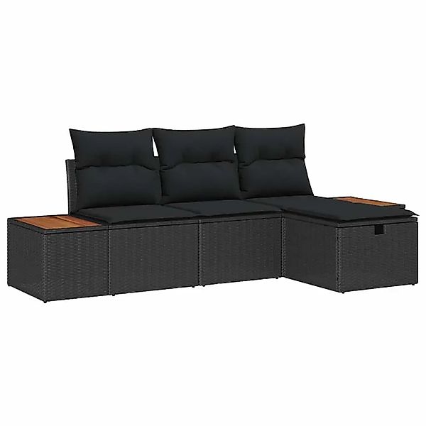 vidaXL Garten-Sofa-Set mit Kissen 4-Tlg Schwarz Poly Rattan 3359615 günstig online kaufen