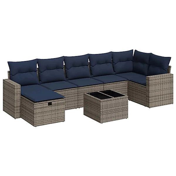 vidaXL 8-Tlg Garten-Sofagarnitur mit Kissen Grau Poly Rattan 3325417 günstig online kaufen