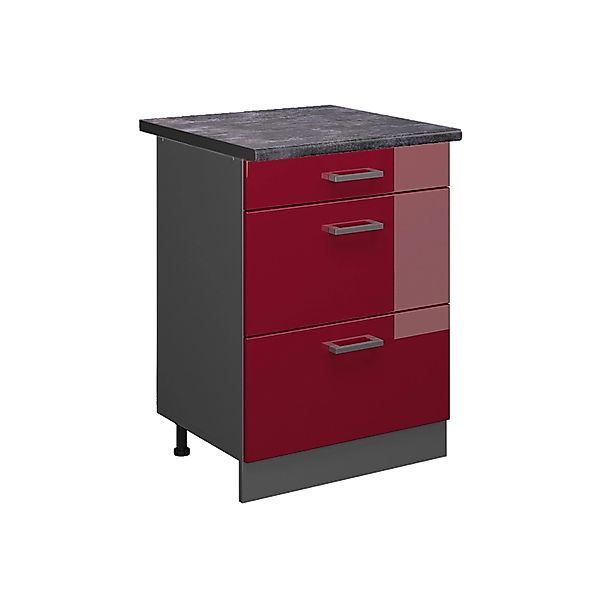 Vicco Küchenunterschrank R-Line Bordeaux Hochglanz/Anthrazit 60 cm mit Schu günstig online kaufen