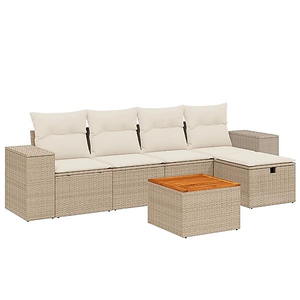 vidaXL 6-Tlg Garten-Sofagarnitur mit Kissen Beige Poly Rattan 3265167 günstig online kaufen