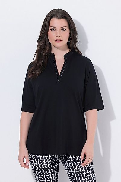 Ulla Popken T-Shirt T-Shirt Ziersteine Stehkragen Halbarm Pima Cotton günstig online kaufen