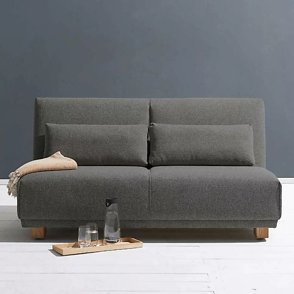 Dreier Sofa in Dunkelgrau Webstoff Schlaffunktion günstig online kaufen